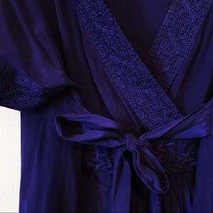 Royal Blue Anthropologie Embroidered Wrap Blouse